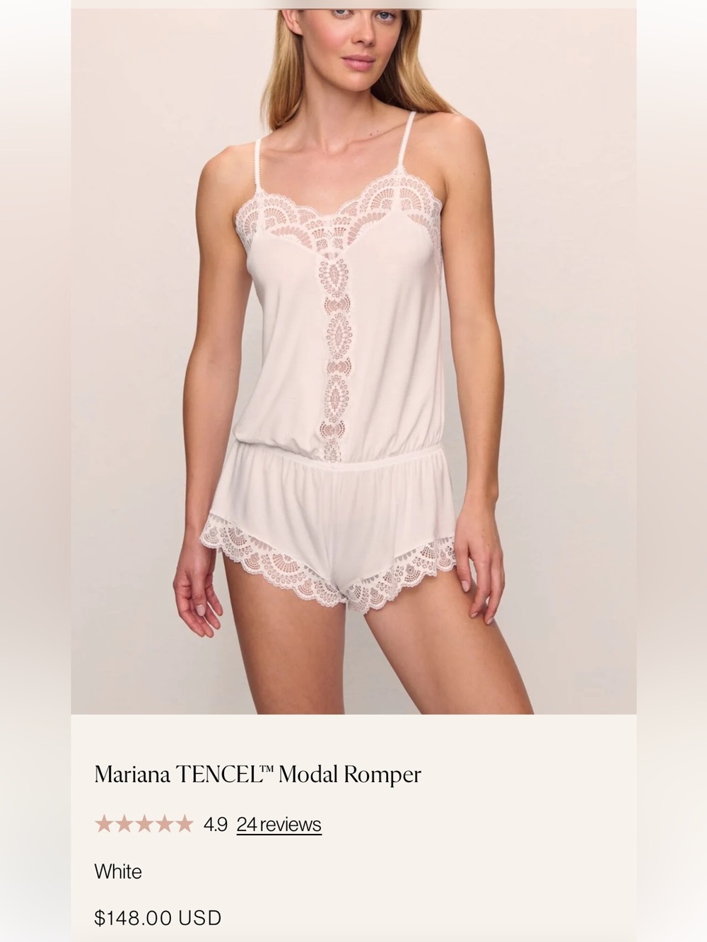 Eberjey Cream Lace-Trim Modal Romper